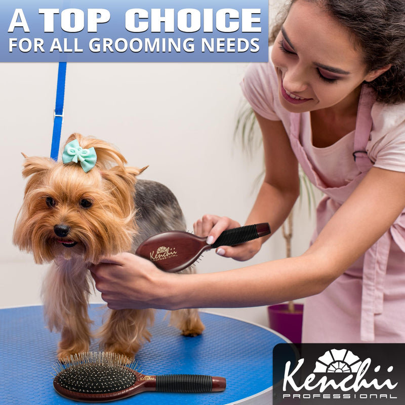 Kenchii Pet Grooming Metal Pin Brush for Dogs and Cats, Solid Wood Handle, Non Slip Grip, Detangling and Shedding Brush for Long or Short Haired Pets, Size Small - PawsPlanet Australia