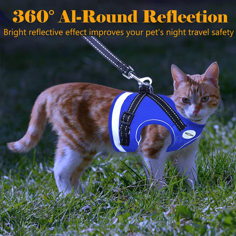 Cat Harness and Leash for Walking, Kitten Escape Proof Harnesses, Adjustable Reflective Puppy Harness with Leashes Set, Easy Adjustable Soft net Breathable Pet Safety Vest XS (Chest: 6" - 8") Blue