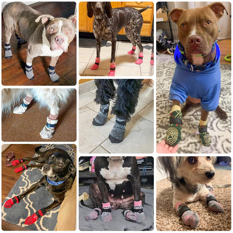 BEAUTYZOO Dog Socks to Prevent Licking Paws for Hardwood Floors Anti Slip, Dog Shoes Booties for Hot/Cold Pavement,Grippy Boots & Paw Protectors Traction Control for Small Medium Large Senior Dogs M(Pack of 6) Grey - PawsPlanet Australia