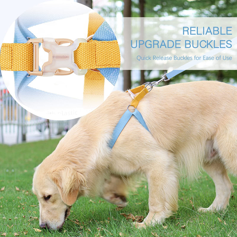 No Pull Dog Harness and Leash Set, Dog Collar, Step in Dog Halter Harness with Poop Bag Holder, Adjustable Lightweight Cotton Straps Suitable for Small Medium Large Dogs Outdoor Walking Running Hiking Blue-Orange-Set L - PawsPlanet Australia