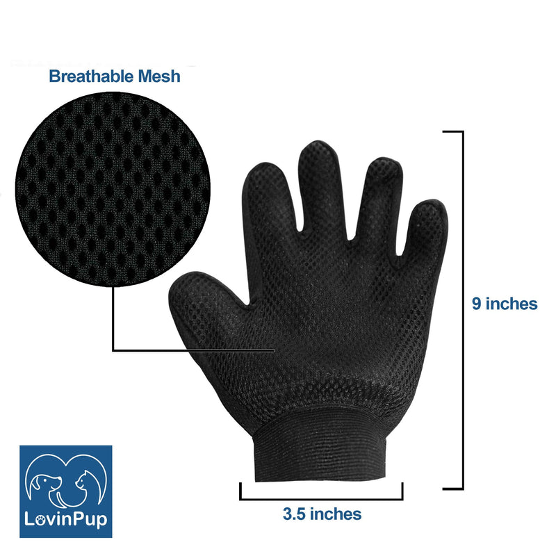 Pet Grooming Gloves for Dogs & Cats – 255 Silicone Bristles for Deep & Gentle Deshedding – Machine Washable w/Velcro Straps – One-Size Pair of Pet Hair Removal Glove for Long & Short Hair