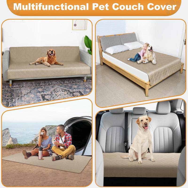 Pet Couch Cover, Waterproof Anti-slip Couch Covers for Dogs, Leak-proof Couchs Protector for Dogs, Double-sided Available Furniture Covers for Pets Dogs Cat Home Travel Car Picnic Use (Khaki, 52x82in) Khaki - PawsPlanet Australia