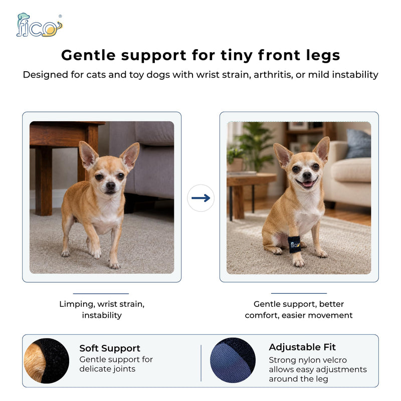 Front Leg Brace for Cats & Toy Dogs – Lightweight Carpal Support for Injury Recovery, Joint Pain & Post-Surgery Healing – Soft, Adjustable Wrap – Vet Approved, Skin Friendly