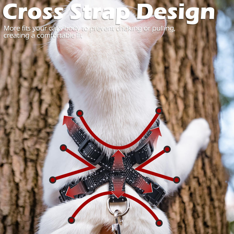 EXPAWLORER Cat Harness and Leash Set - Adjustable Escape Proof, Soft Reflective Vest Harness for Outdoor Walking, Breathable Lightweight Jacket for Small Medium Cats Black - PawsPlanet Australia