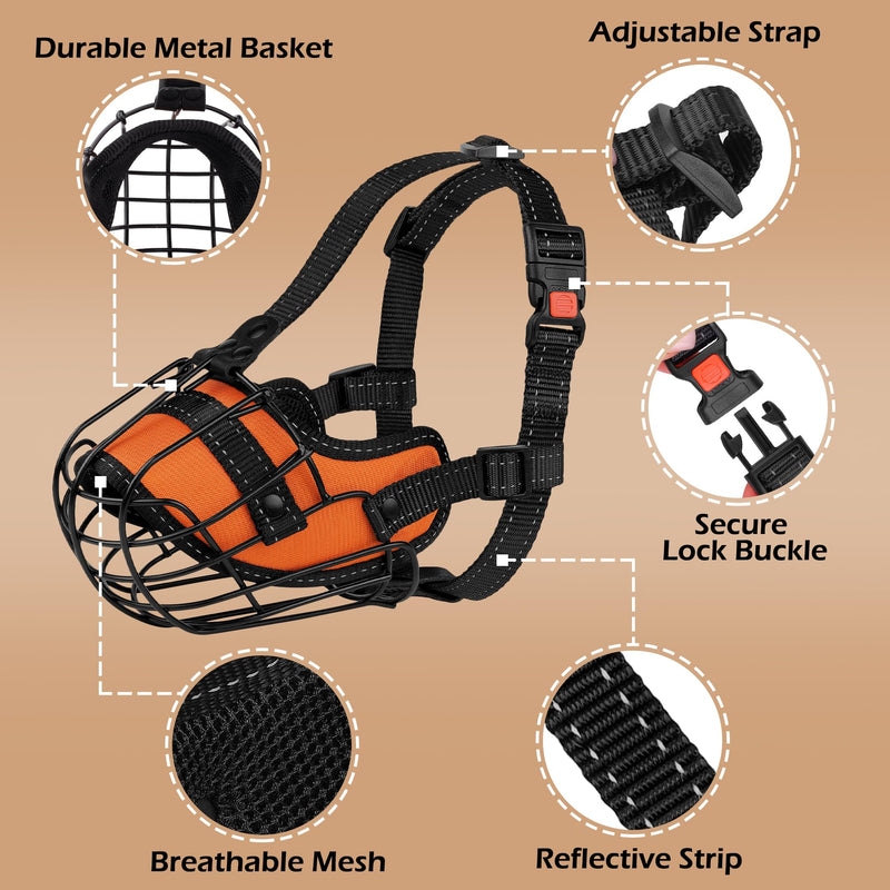 OOPSDOGGY Pitbull Dog Muzzle Reflective Metal Mask Secure Wire Basket Muzzles for Large Sized Dogs Amstaff Soft Cage to Prevent Biting Chewing with Adjustable Straps (Orange, Pitbull) Orange