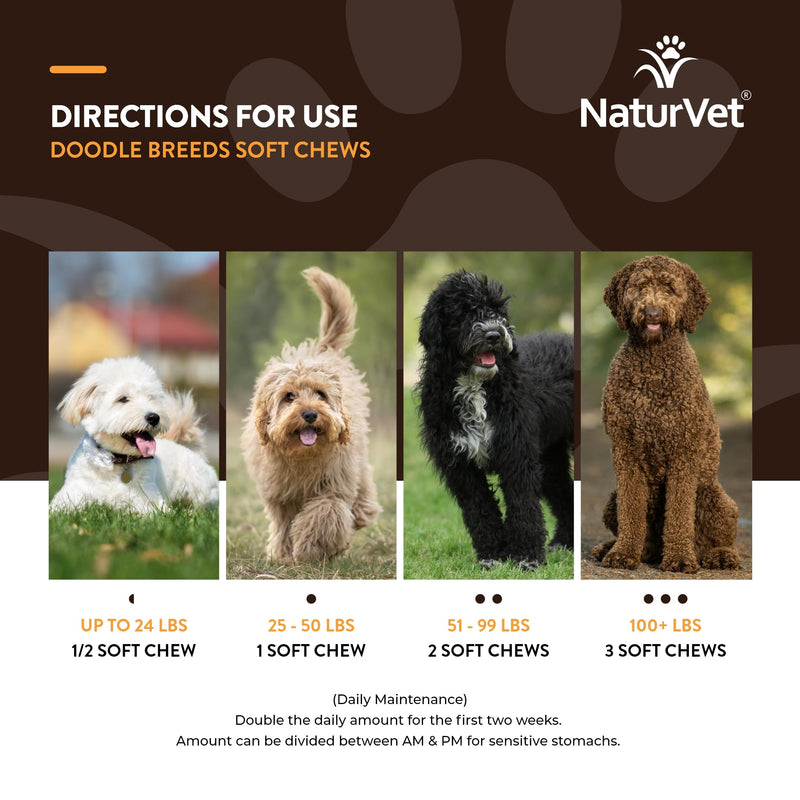 NaturVet Doodle Breeds Supplement- for Joint Support, Digestion, Skin, Coat Care- Dog Multivitamins with Minerals, Omega-3, PlaqueOff- Wheat-Free Vitamins for Dogs- Doodle Breeds- 50 Soft Chews