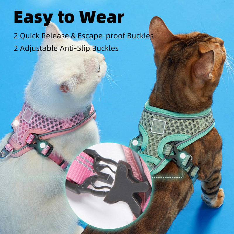 Cat Harness and Leash Set for Comfortable Outdoor Walking, Escape Proof, Adjustable Soft Kitten Vest Harness with Reflective Strip for Cats, Small Dogs (Pink, S) Pink - PawsPlanet Australia