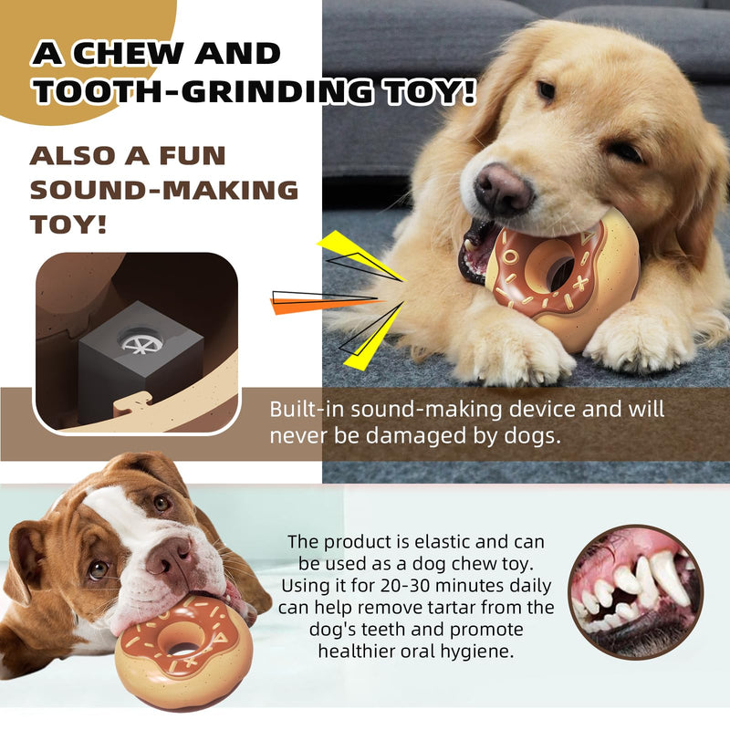 AUTENS Squeaky Donut Dog Toys for Aggressive Chewers with Squeaker and Creamy Fragrance, Thicker, Larger for Medium, Large Breeds Heavy Duty Durable Dog Chew Toy (Brown) Brown - PawsPlanet Australia