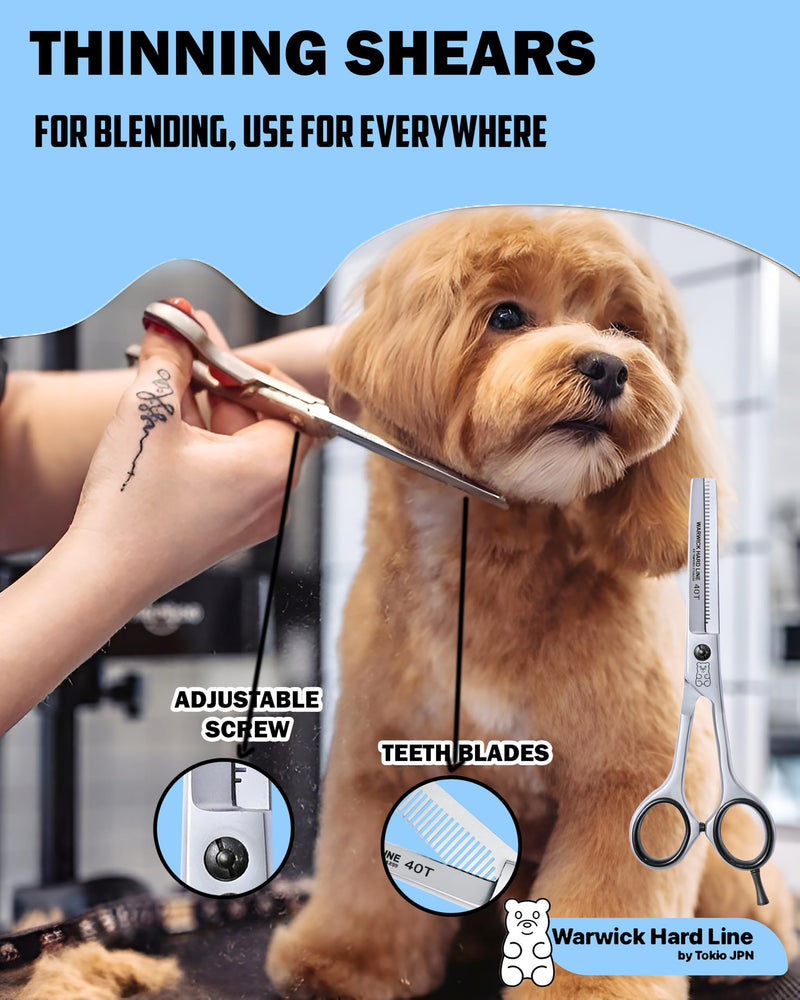 Professional Dog Grooming Scissors Set Pet Grooming Scissors kit for Dogs,Cats,Rabbit & All Pets, Stainless Steel Scissor, thinning Scissor(5 Pieces Set with PU Leather Pouch) 5 Pieces Set