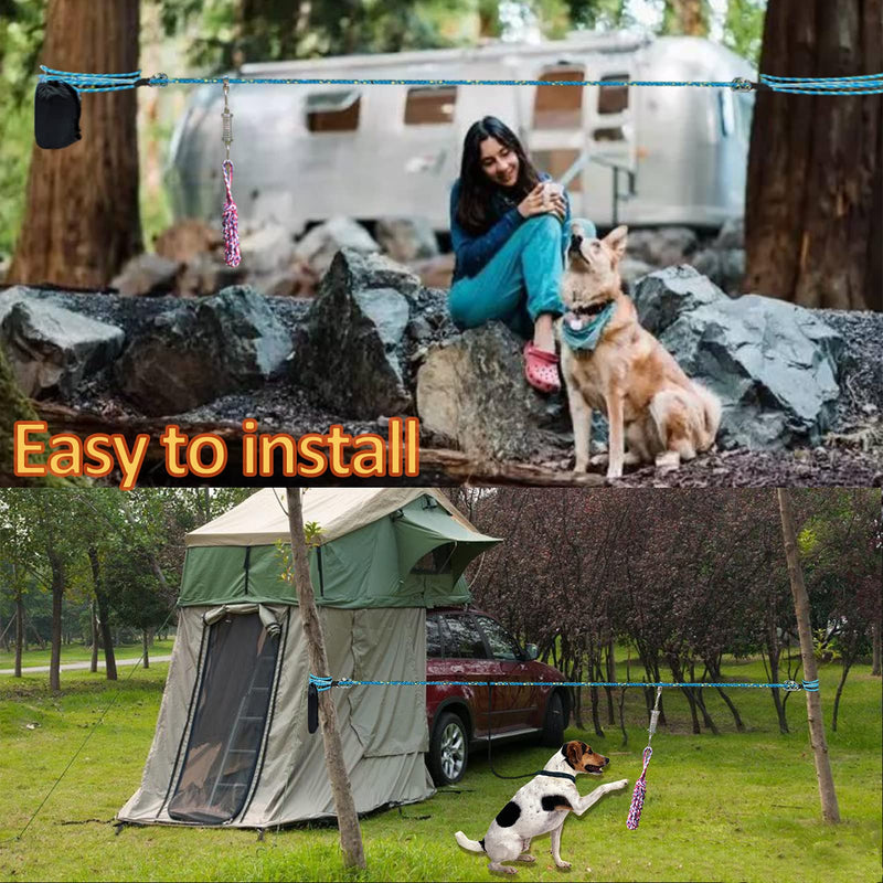 Dog Tie Out Cable for Camping Heavy Duty Overhead Trolley System and Dog Rope Toys with a Big Spring Pole Kit for Dogs up to 200lbs, Portable Reflective Dog Lead Line for Yard, Park and Outdoor 100FT - PawsPlanet Australia