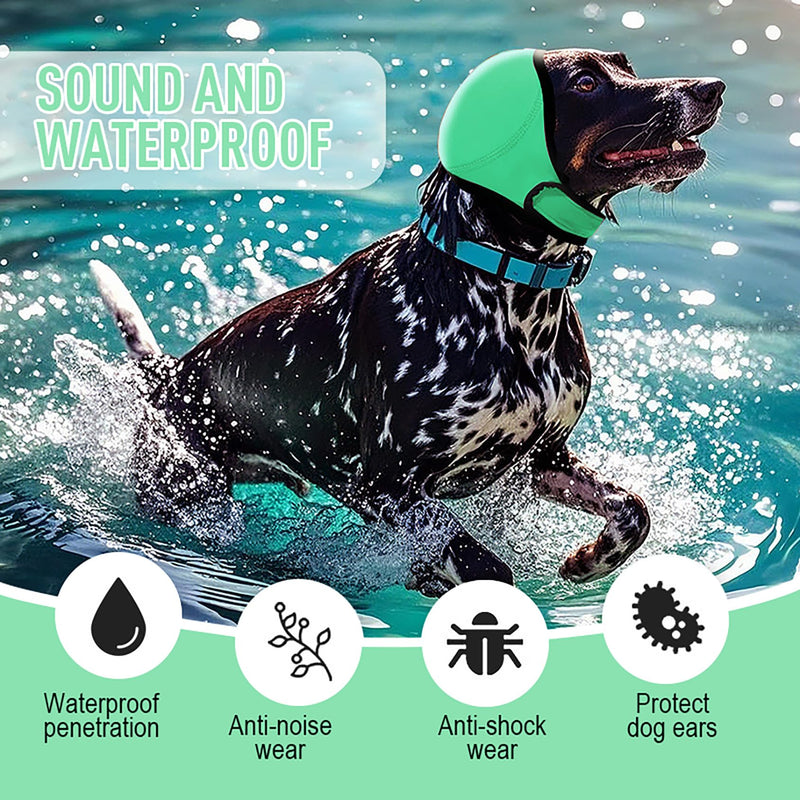 Dog Ear Muffs for Noise Protection, Soft Quiet Dog Ear Headband, Dog Ear Covers for Anxiety Relief, Calming No Flap Ear Wraps for Dog Hematoma Fireworks Thunderstorms Bathing Grooming Green Large