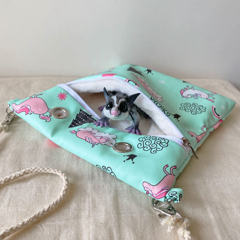 Handmade Faux Rabbit Fur Sugar Glider Bonding Carry Pouch Portable Small Animal Carrier Bag Small Animal Bonding Crossbody Strap for Hamster Rat Gerbil Other Small Pet Sleeping Bag with Vent (Green) Green