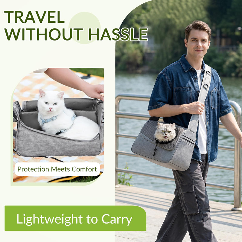 ALLSOPETS Dog Sling Carrier for Small Dogs Cats – Breathable Puppy Sling, Adjustable Shoulder Strap with Side Pocket, Travel Cat Carrier for Outdoor Camping (Light Gray) Light Gray - PawsPlanet Australia