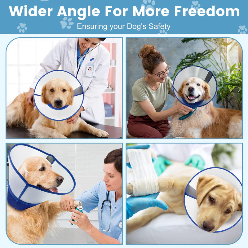 Upgraded Dog Cone Collar After Surgery, Soft Breathable Pet Recovery Collar with Double-Layer Design and Support Plate, Adjustable Dog Cone Collar for Large Medium Dogs, Elizabethan Collar （Blue，XL） Blue XL（Neck：15.35-17.72”）