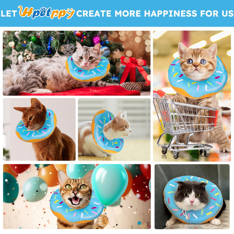 Cat Cone Collar Soft, Cat Recovery Collar for Wound Healing Cute Cat Donut Adjustable Cat Cones to Stop Licking Comfortable Lightweight Neck Elizabethan Collars for Cats Kittens After Surgery Small Blue - PawsPlanet Australia