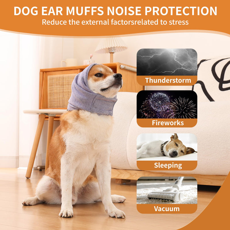 Dog Ear Muffs Noise Protection,Dog Hematoma Ear Wrap, Upgraded Velcro Dog Headband for Anxiety Relief, Warm Dog Ear Cover Winter Hat, Dog Ear Covers for Bath, Thunderstorms S-Head Circle(9.8"~14.9") Purple - PawsPlanet Australia