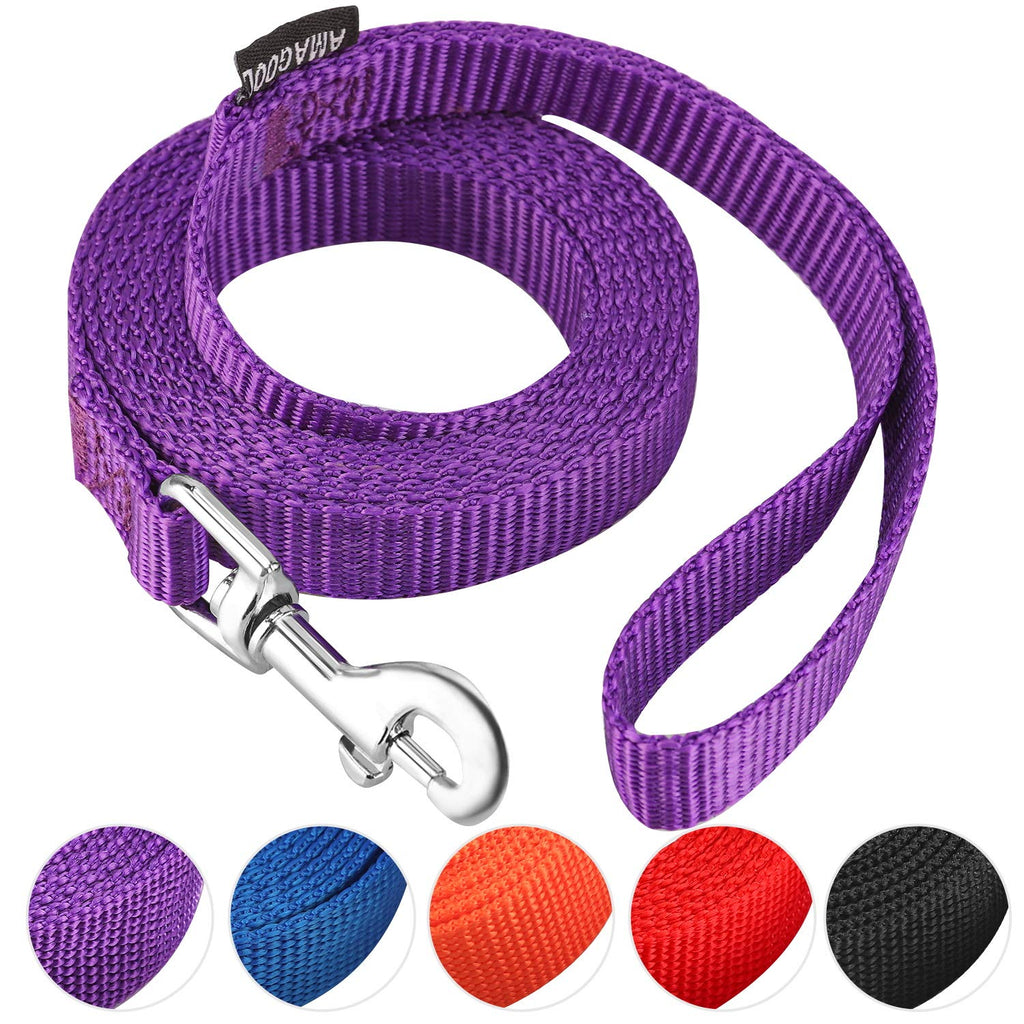 AMAGOOD 6 FT Puppy/Dog Leashes, Strong Traditional Style Leash with Easy to Use Collar Hook,Dog Lead Great for Small and Medium and Large Dog (5/8in x 6 ft, Purple) 5/8 in x 6 ft