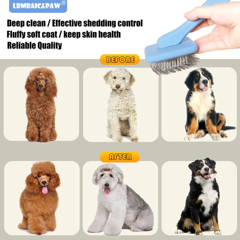 Dog Slicker Brushes for Poodles,Doodles,Goldendoodle,Bernedoodle.Slicker Brush for Thick Long Curly Fur Deshedding,Fluff,Grooming.Remove Loose Fur Quick Easy.Long Pin Slicker Brush.Wood body(Large) Blue