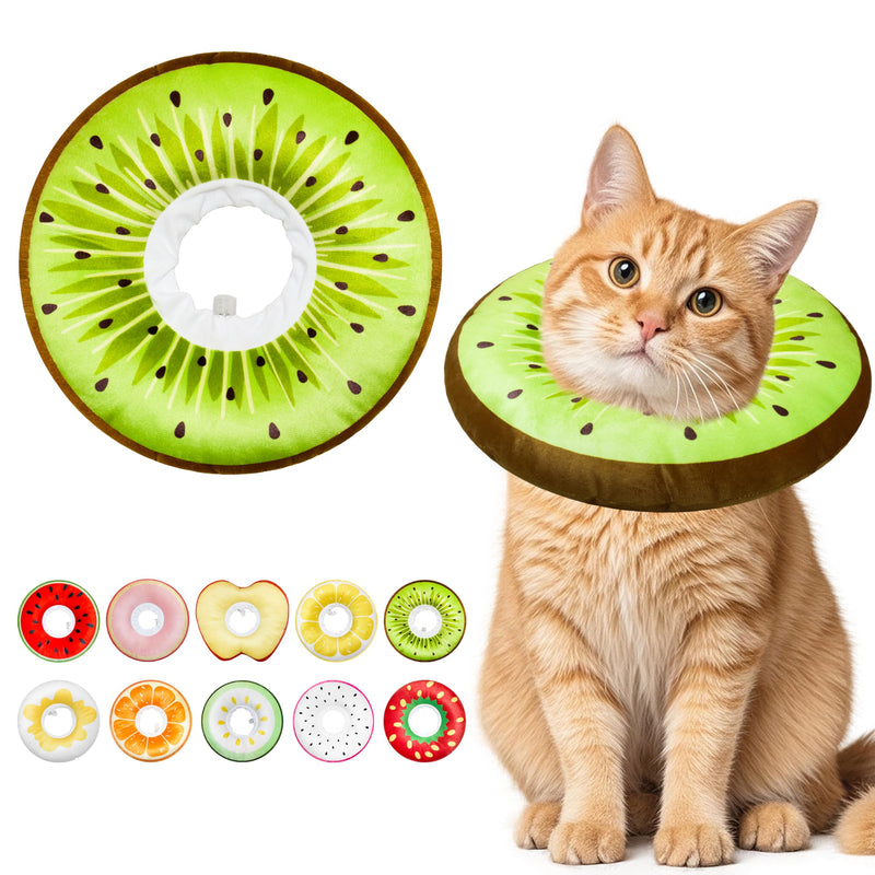 Cat Cone Collar Soft, Adjustable Cat Recovery Cone to Stop Licking, Cute Kitten Donut Collar After Surgery, Elizabethan Collars for Kittens, Lightweight Cats Neck Cones (Kiwifruit, Medium) Kiwifruit