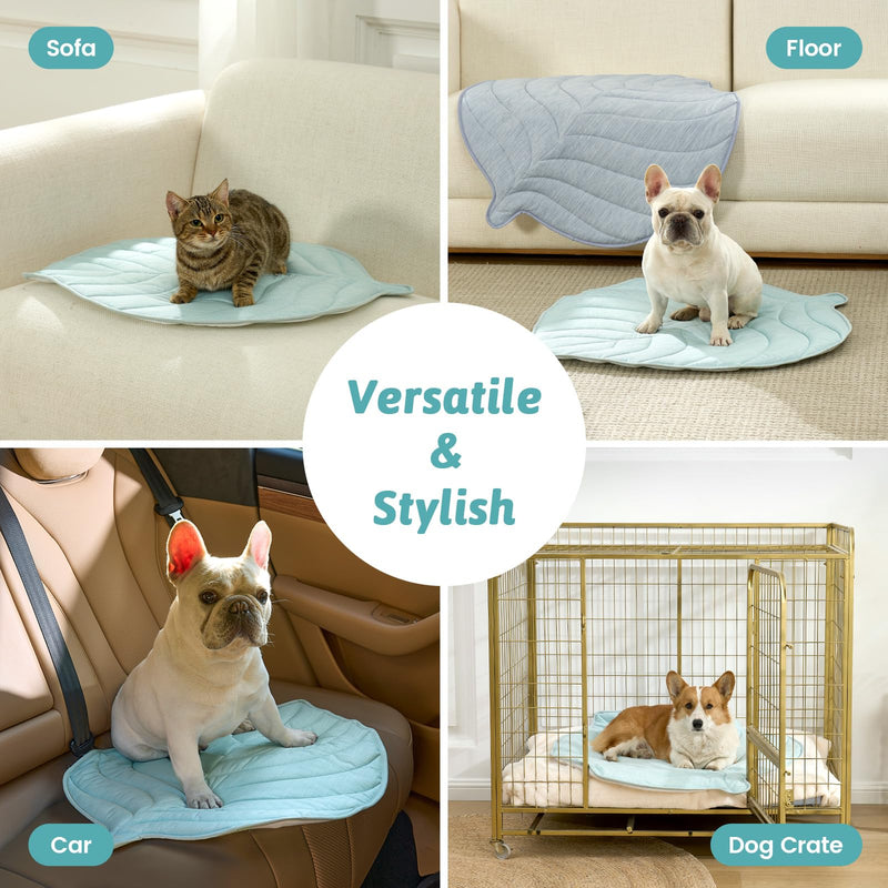 Dog Cooling Mat, Q-Max > 0.4 Leaf Shaped Pet Pad, Liquid Pee Proof Summer Mat for Cats, Washable Sleep Blanket for Bed Couch Floor Indoor, 39x34 inch, Green - PawsPlanet Australia