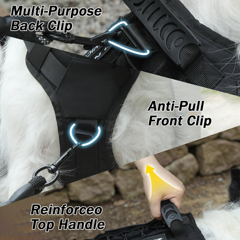 No Pull Tactical Dog Harness for Large Dogs, Escape Proof Molle Dog Vest Harness and Leash Set, Adjustable Military Service Dog Harness with Handle for Medium Large Dogs(Black, L) Black - PawsPlanet Australia