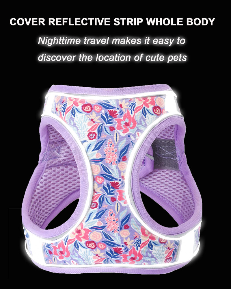 M Light Purple Flower Pattern Dog Harness and Leash Set,No Escape Puppy Harnesses for Training Walking，Breathable Adjustable Puppy Vest for Small Medium Dogs, Cats (Light Purple, M) - PawsPlanet Australia