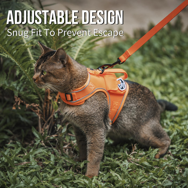 OneTigris Cat Harness and Leash - Escape Proof Soft Adjustable Kitten Harness, Breathable, Comfortable, Durable Water-Resistant Tactical Vest with Reflective Strips and Pocket for Cat Tracker Orange XXXS:(N:6.5"-12",C:12"-16",B.L:6.5",W:6.5 -13 lbs) - PawsPlanet Australia