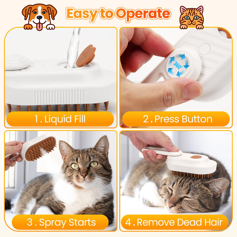 Cat Steam Brush for Shedding, 4-in-1 Rechargeable Steam Pet Brush for Cats & Dogs, Anti-Static, Gentle Fur Removal & Combing, Ideal for Short & Long Hair Pets, Easy to Use - PawsPlanet Australia