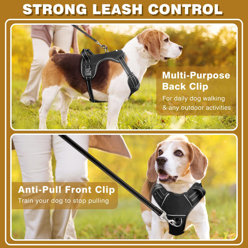 WINSEE Dog/Pet Harnesses No Pull with Dog Collar, Adjustable Reflective Oxford Outdoor Vest, Front/Back Leash Clips for Small, Medium, Large, Extra Large Dogs, Easy Control Handle for Walking X-Large Black