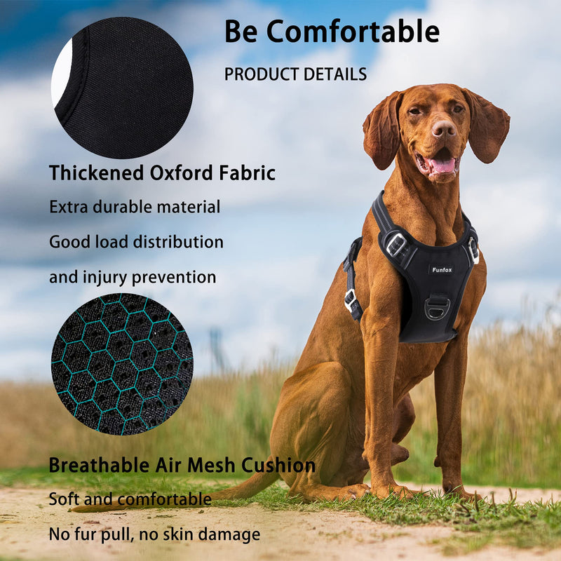 Funfox Dog Harness for Medium Dogs No Pull, Medium Pet Harness with 2 Clips, Adjustable Dog Vest Harness for Walking, Soft Padded Reflective Harness Ergonomic Handle Control Small Medium Puppy Dogs Black - PawsPlanet Australia