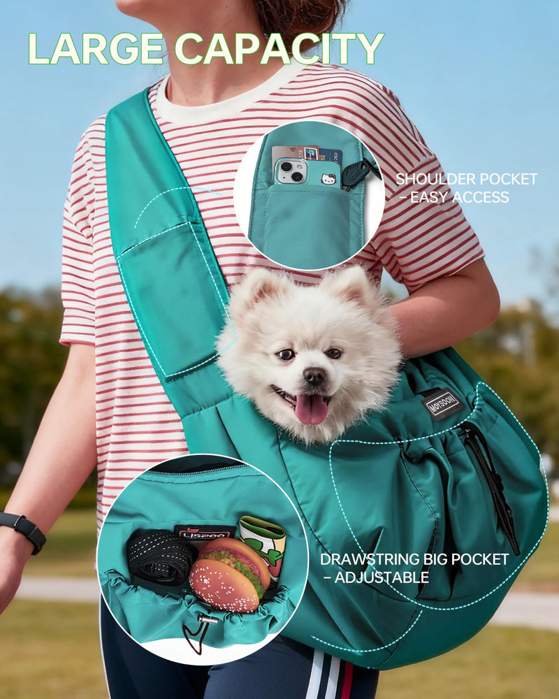 Puppy Carrier Sling - Widened and Thickened Shoulder Strap with Pocket, Adjustable Hands-Free Small Dog Carrier Sling for Outside and Daily Walks, for Small Dog and Cat 12 lbs, (Peacock Blue). Peacock blue - PawsPlanet Australia