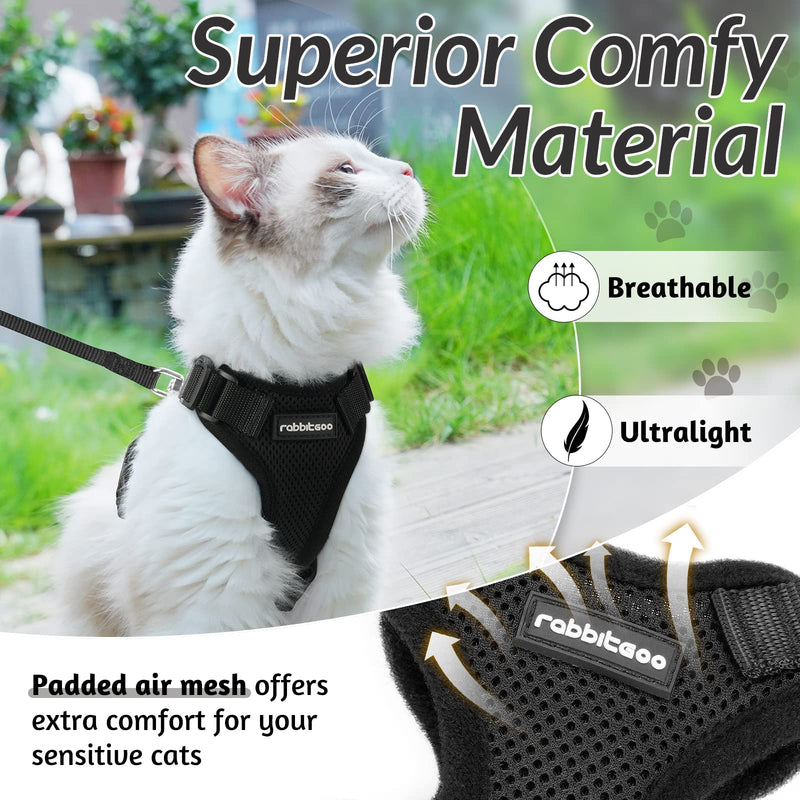 rabbitgoo Cat Harness and Leash for Walking, Escape Proof Soft Adjustable Vest Harnesses for Cats, Easy Control Breathable Reflective Strips Jacket, Black, M - PawsPlanet Australia
