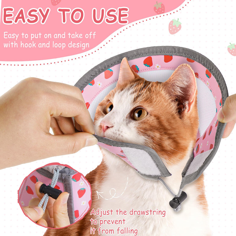Cat Cone Collar Soft - Adjustable Cat Recovery Collar Kitten Lightweight Elizabethan Collar to Stop Licking Pet E Cone for Small Medium Cats After Surgery Prevent from Licking Wounds (Pink, M) Strawberry M