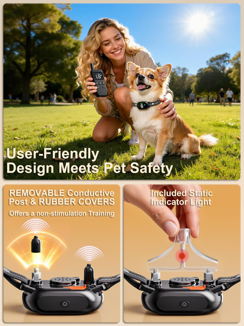 Small Shock Collar for Small Dogs(5-30Lbs), Dog Training Collar with Remote for Small & Medium Dogs, 3 Channels, Waterproof, Rechargeable, Collar with Beep, Vibration, Safe Shock,1300ft