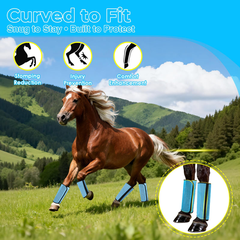 Fly Boots for Horses Set of 4 – Horse Fly Boots with Anti-Sag Stays & Breathable Mesh, Reduces Stomping & Fatigue, Curved-Edge Design for Natural Motion, Comfort Fit for Medium to Large Horses Blue