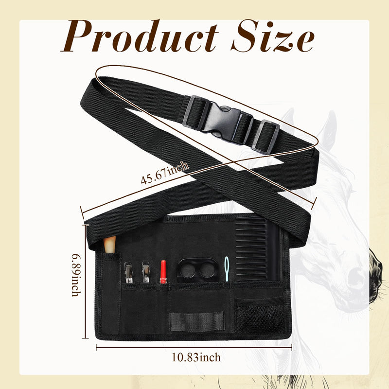 9 Pcs Horse Braiding Kit with Belt Mane Horse Braiding Kit Include Removable Belt with Rug Hook Pin Brush Thread Cutter Comb Hair Clip and Rubber Bands for Western Horse Party(Black) Black - PawsPlanet Australia