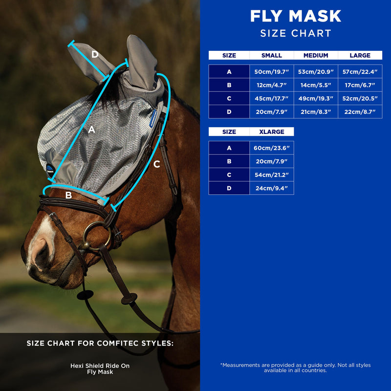 WeatherBeeta ComFiTec Hexi Shield Ride On Fly Mask, Silver, Large L