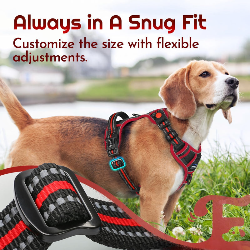 Eagloo Dog Harness for Large Dogs, Easy Wearing with 3 Buckles, Adjustable No Pull Pet Harness with 2 Rings for Walking, No Chock Reflective Soft Padded Vest with Control Handle, Black & Red, L - PawsPlanet Australia