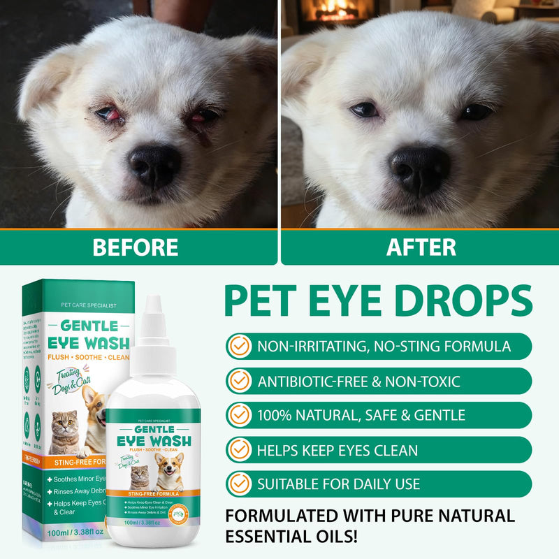 Dog Eye Drops 100ml, Eye Drops for Dogs and Cats, Relieve Eyes Itching & Irritation, Pink Eye & Allergies Symptoms, Effective Tear Stain Remover