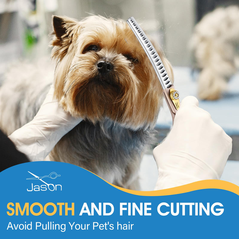 JASON Professional Curved Chunker Shears - 7 Inch Chunker Scissor Dog Grooming Japanese 440C Stainless Steel Diamond Screw with 21 Fishbone Teeth Dog Shears, Rosegold - PawsPlanet Australia