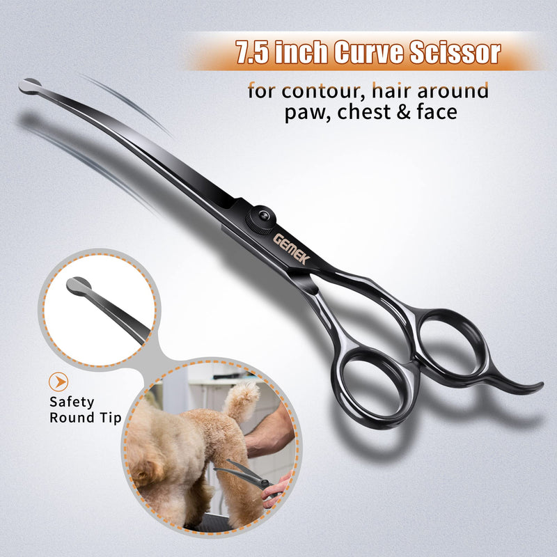 Dog Grooming Scissors Kit with Safety Round Tips, GEMEK Professional 6 in 1 for Dogs, Heavy Duty Titanium Coated Pet Scissor Cats and Other Animals (Black) (GD0051) Black 6 in 1 - PawsPlanet Australia