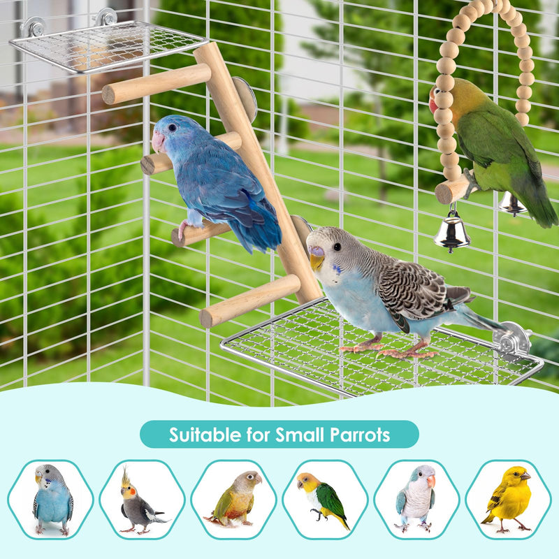 4Pcs Bird Perches Toys, Stainless Steel Perch Platform (2 Sizes), Natural Wood Parrot Climbing Ladder & Swing with Bell, Play Gym Cage Accessories for Budgie Cockatiel Lovebird Canary Conure - PawsPlanet Australia