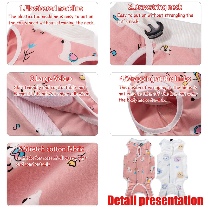 2 Pack Cat Recovery Suit, Breathable Anti Licking Cat Surgery Bodysuit, E-Collar Cone Alternative, Adjustable Spay Recovery Vest for Female Kitten, Size M Fit 2-4KG Cats