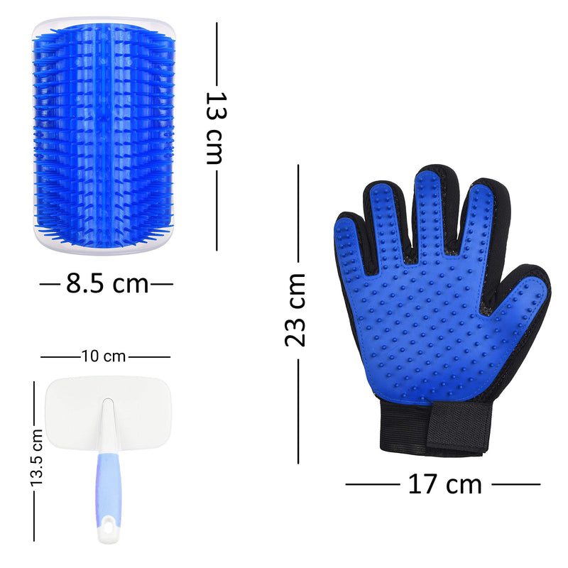 Eco-Fused Brush Kit for Cats - 1x Cat Self Groomer, 1x Blue Slicker Brush, 1 Pet Grooming Glove (Right Hand) - Long and Short Fur - DIY Grooming Tools for Pets - Pet Mitt, Wide Comb and Corner Groomer - PawsPlanet Australia