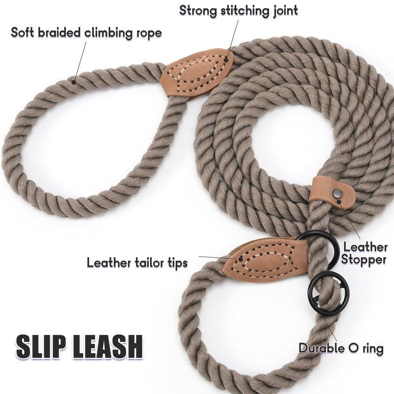 Mile High Life Slip Leads for Dogs | Heavy Duty Dog Training Leash | 5 Feet No Pull Slip Leashes w Leather Tip | Braided Rope Lead for Dogs Outside Braided Rope-Camel - PawsPlanet Australia