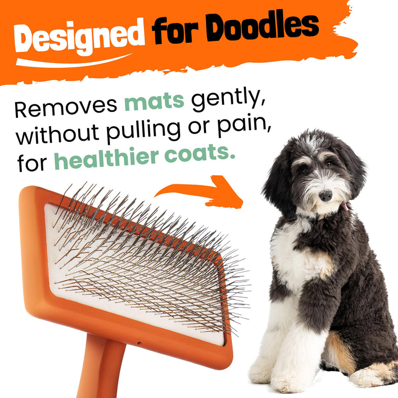 Slicker Brush for Dogs - Goldendoodle Brush with Poodle Comb and Cases Included - Goldendoodle Must Haves Grooming Tools - Designed for Doodles, Labradoodles, Bernedoodles - Medium - Orange