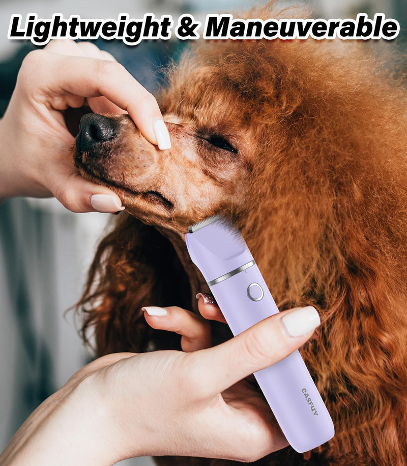 Casfuy Cordless Dog Paw Trimmer - Low Noise Small Dog Clippers with Double Blades USB Rechargeable Grooming Clipper for Dogs Cats and Small Pets for Trimming Hair Around Paws, Eyes, Ears, Face, Rump Purple