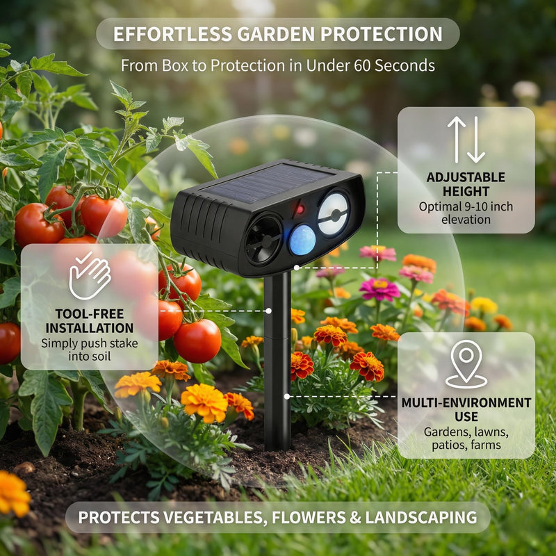 Solar Ultrasonic Animal Repeller Outdoor, Motion Sensor Waterproof Pest Deterrent, Raccoon Skunk Fox Squirrel Rabbit Dog Cat Deer Repellent for Yard Garden Farm, 33ft 120° Coverage, 2 Pack Black Matt Black - PawsPlanet Australia