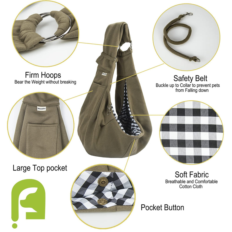 Pet Sling Carrier Adjustable Shoulder Strap Puppy Tote Hands Free Reversible Pet Backpack for Outdoor Travel Classci Khaki Cotton-Khaki - PawsPlanet Australia