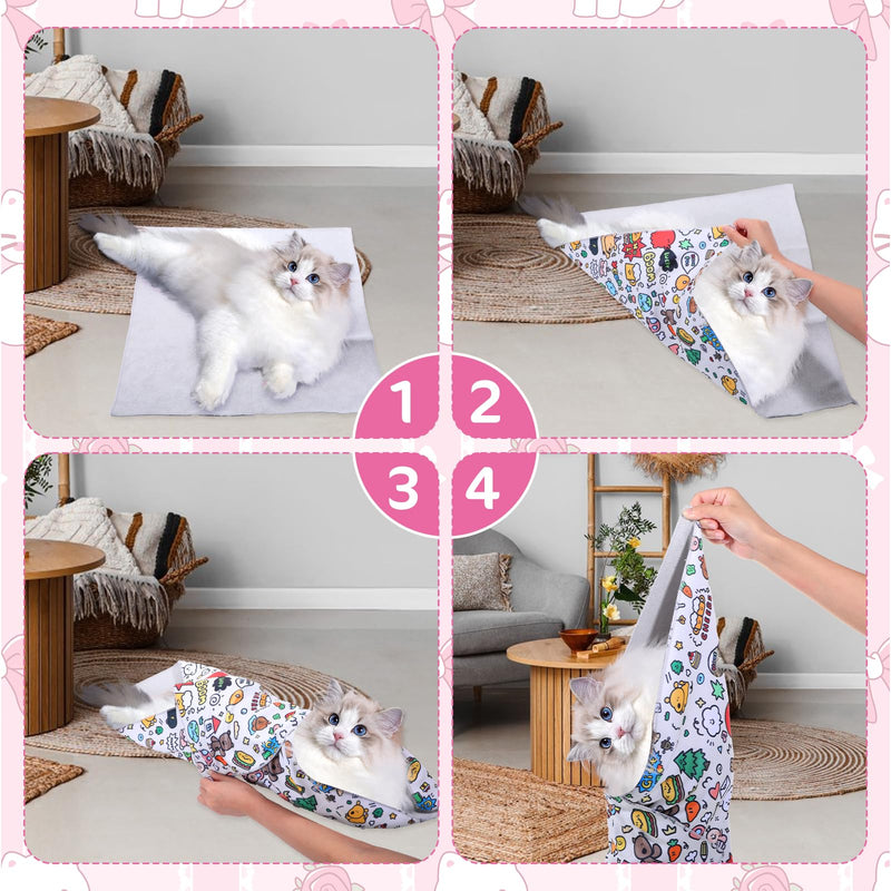 Cat Grooming Wrap Self-Adhesive Cat Swaddle Restraint with Nail Clipper Anti Bite Scratch Escape Pet Burrito Blanket Tool Supplies for Nail Trimming Clipping Cutting Teeth Brushing Ear Cleaning - PawsPlanet Australia